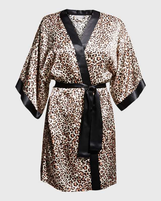 Leopard-Print Short Silk Rob